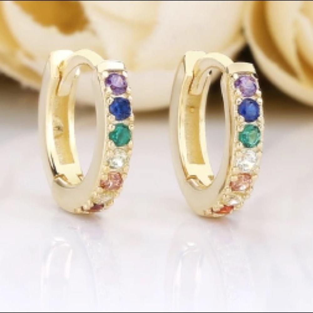 💖SALE💖 rainbow cubic zirconia 925 silver hoops